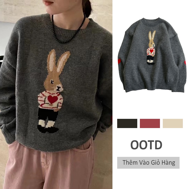 DIDIKA Áo Sweater Dáng Rộng In Họa Tiết Thỏ Phong Cách Thu Đông Mới Cho Nữ