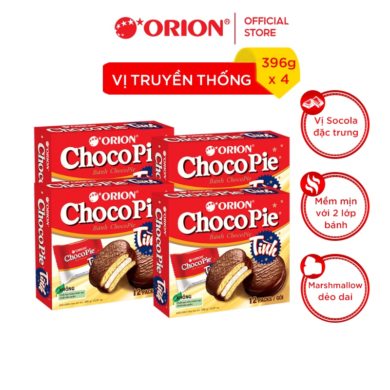 Combo 4 Hộp Bánh Orion ChocoPie Tình Vị Truyền Thống (396g x 4)