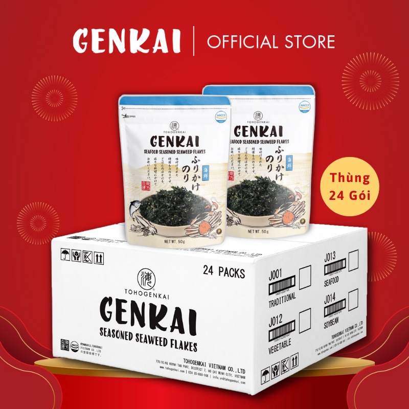 [Thùng] 24 gói Rong Biển Trộn Cơm GENKAI Hải Sản 50g