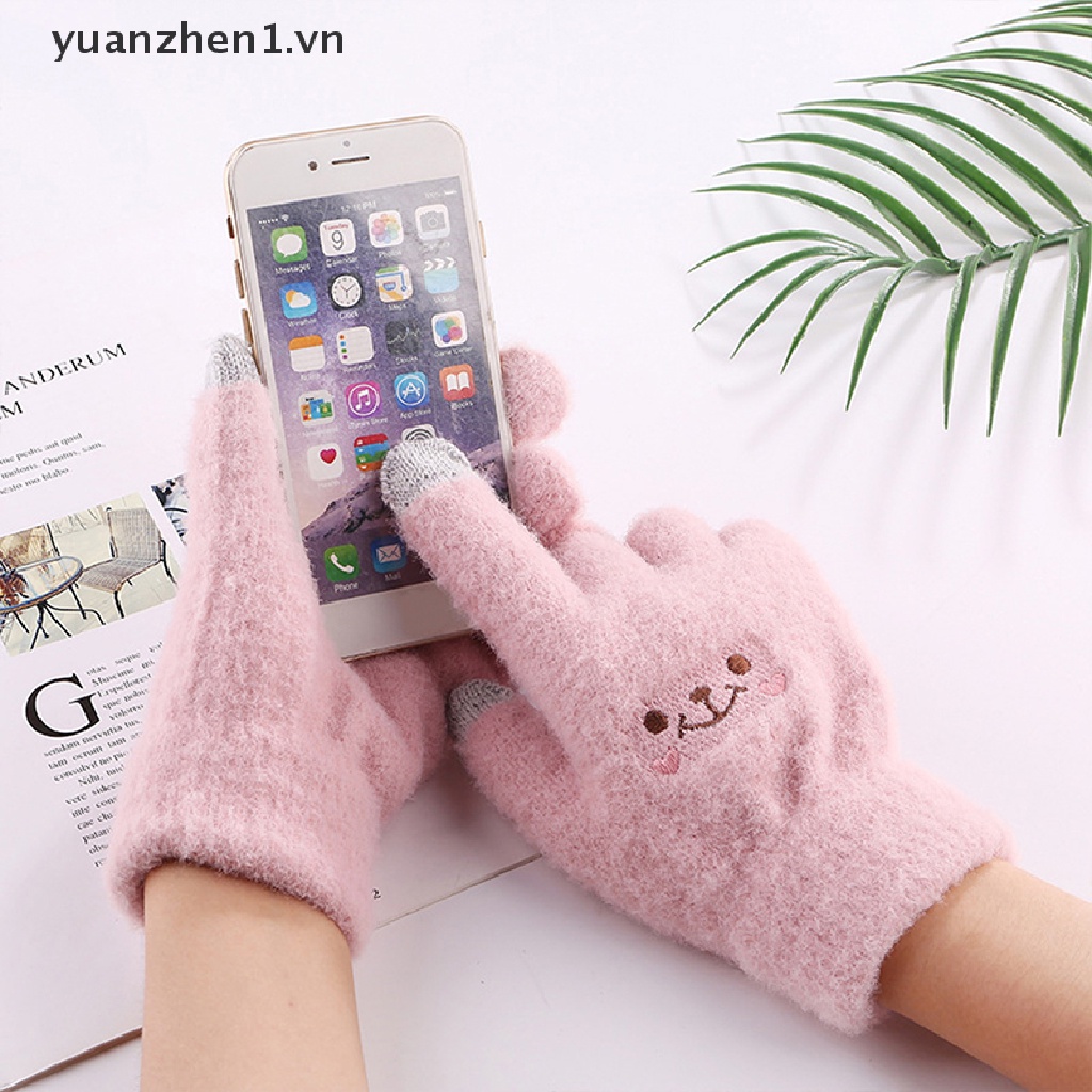 1 Đôi Găng Tay Len Hở Ngón Họa Tiết Mặt Cười Dễ Thương