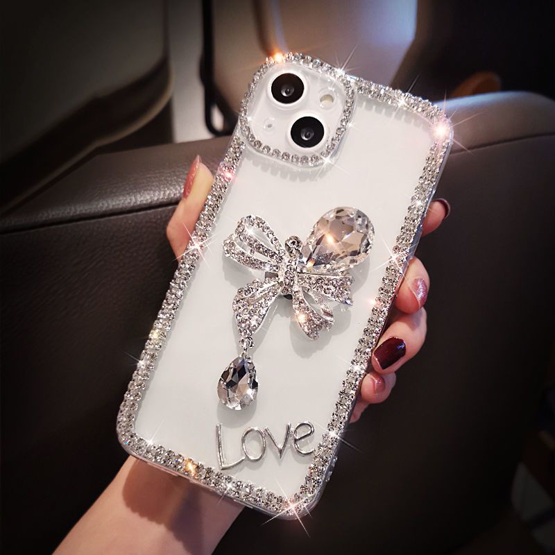 Ốp Điện Thoại Mềm Trong Suốt Đính Nơ Pha Lê Sang Trọng Cho iPhone 7 / 7plus / 8 / 8plus / x / xs / se / xr / 11 / 12 / 13 / 14 / pro / max