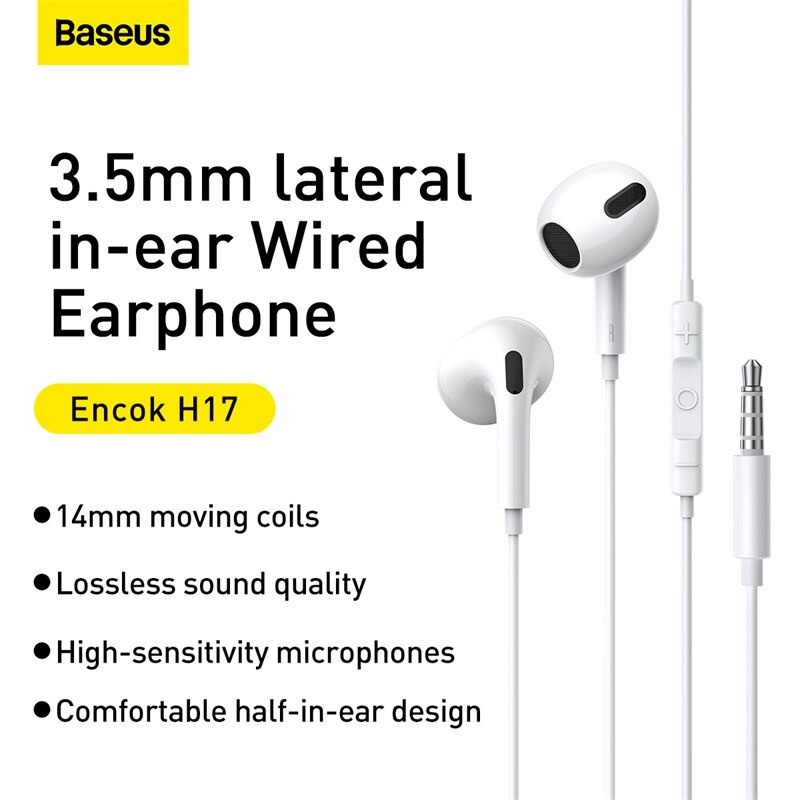 Tai Nghe Baseus  Nhét Tai Có Dây Tích Hợp Mic Đàm Thoại Jack Cắm 3.5mm Cách Âm Chống Ồn Âm Thanh Nổi 6D Hifi - TopLink