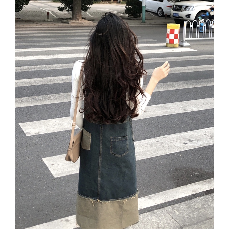 Váy Yếm Jean Dáng Dài Phối 2 Màu Tiểu Thư Mẫu Mới Mùa Đông Taobaotrend.Hn