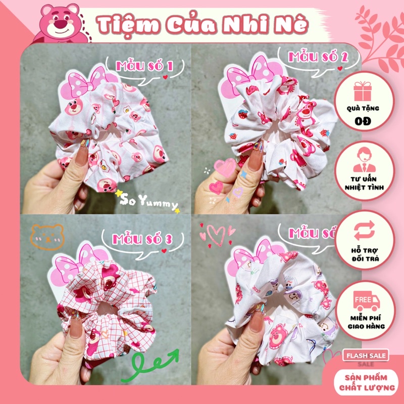 CỘT TÓC VẢI SCRUNCHIES GẤU DÂU LOTSO