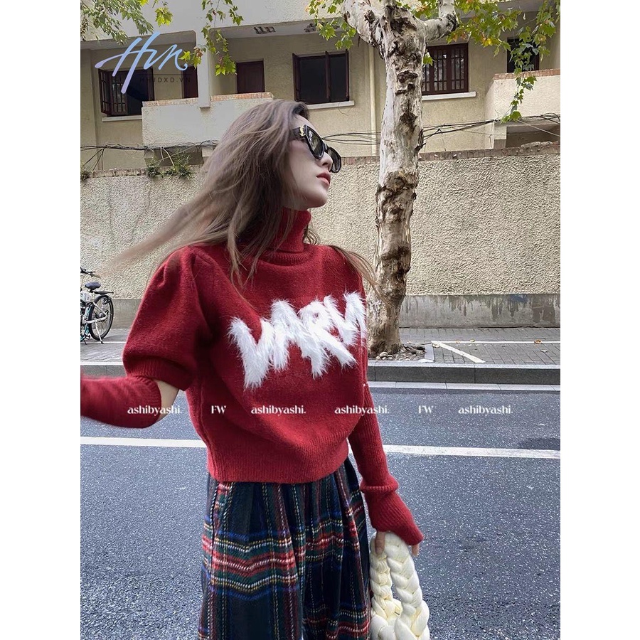 Áo Sweater Dệt Kim Tay Ngắn Cổ Cao Dáng Ôm Thời Trang Cho Nữ