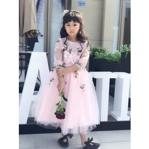 Đầm Hồng dài Ren Thêu cao cấp cho bé gái - AVALYA KIDS