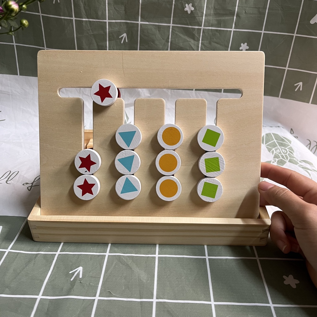 Đồ chơi gỗ luyện tư duy logic cho bé lắp ghép hình theo mẫu kèm đồng hồ cát giúp bé thông minh
