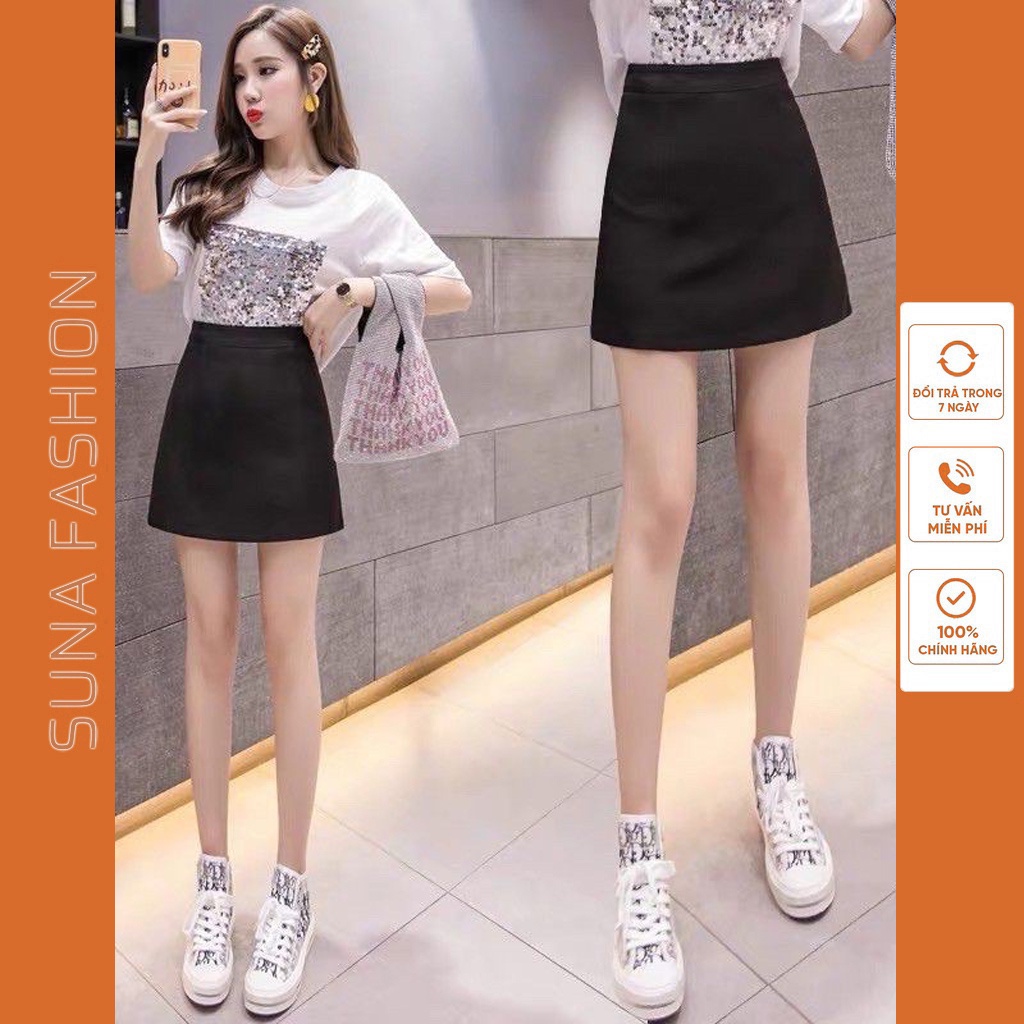 Chân váy ngắn chữ A công sở cạp cao, Chân váy chữ A cạp cao SUNA FASHION
