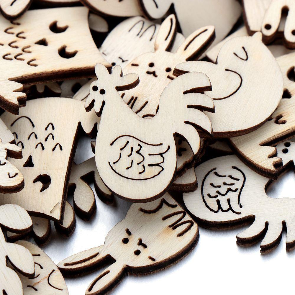 YNATURAL 50 Miếng Gỗ Trang Trí Hình Thỏ Phục Sinh