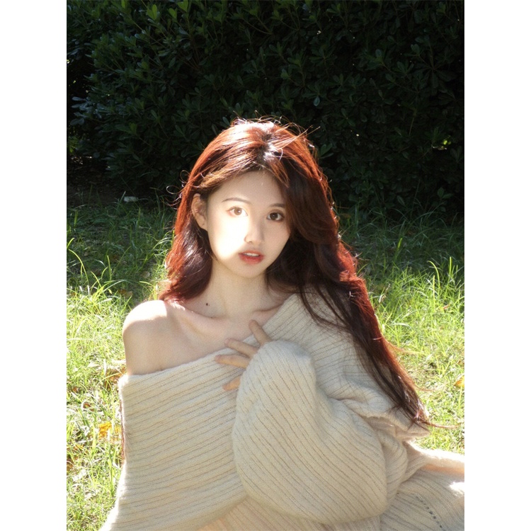 Áo len trễ vai, dáng xuông, mềm mại, không bai xù, thời trang mùa đông dành cho phái nữ