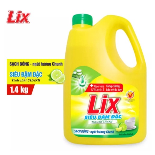 Nước rửa chén LIX siêu đậm đặc hương chanh 1.4kg làm sạch dầu mỡ không hại da tay NC140 - Lixco Việt Nam