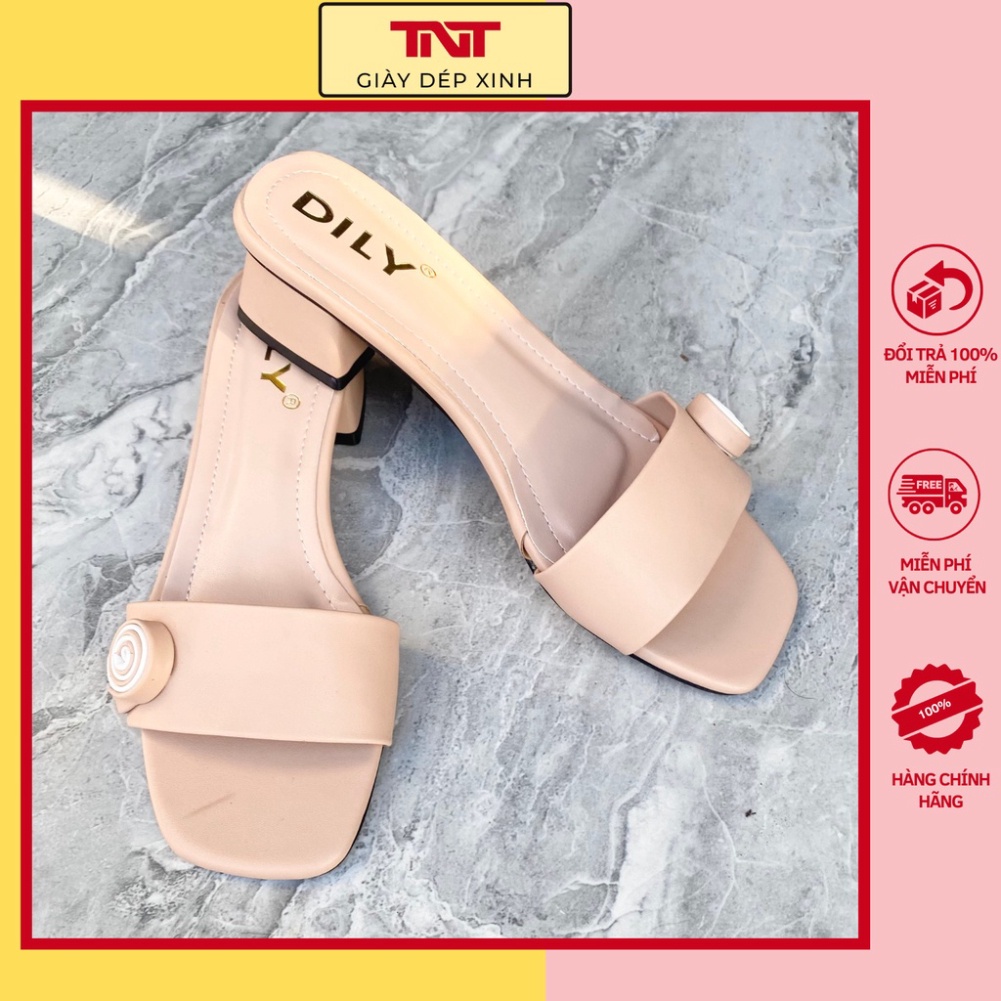Guốc Nữ Đế Vuông Hở Mũi Guốc Cao Gót 3cm Quai Ngang Basic Dáng Hàn Quốc TNT26 - Hàng Chính Hãng