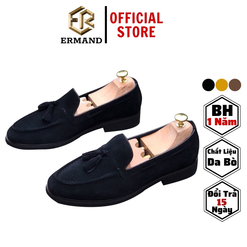 Giày lười da lộn nam ERMAND da bê bảo hành 12 tháng kiểu dáng Tasseled Loafer - T406