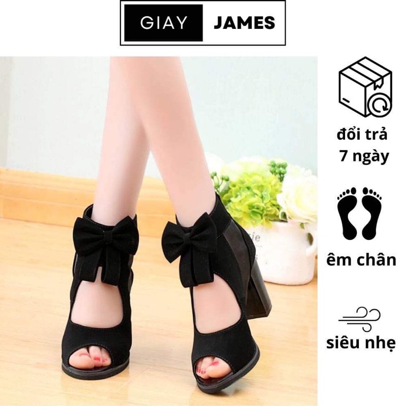 Giày Cao Cổ Đính Nơ hở mũi