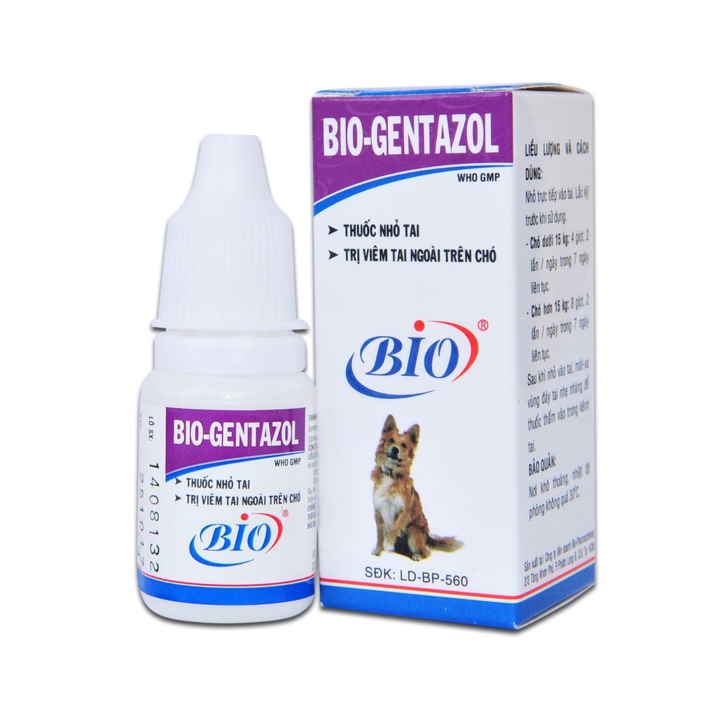 Nhỏ viêm tai chó mèo Bio-Gentazol 10ml, ve rận nấm tai thú cưng Con Mèo Xiêm