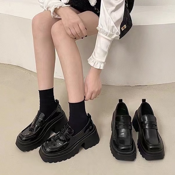 Giày Cao Gót Da Đế Dày 7CM Cột Dây Phong Cách Lolita 2023 Cho Nữ