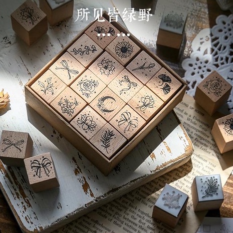 Bộ 16 con dấu gỗ chủ đề Thiên nhiên, Vũ trụ -Moon & Sixpence dùng để trang trí sổ/ làm thiệp