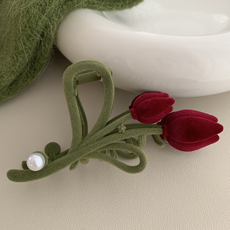 Haimeikang Kẹp Tóc Hình Hoa Tulip Đính Ngọc Trai Giả Phong Cách Vintage Hàn Quốc Ngọt Ngào Cho Nữ