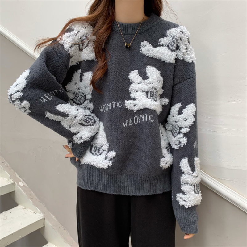 Áo sweater Dáng Rộng In Hình Thỏ Bông Phong Cách Hàn Quốc