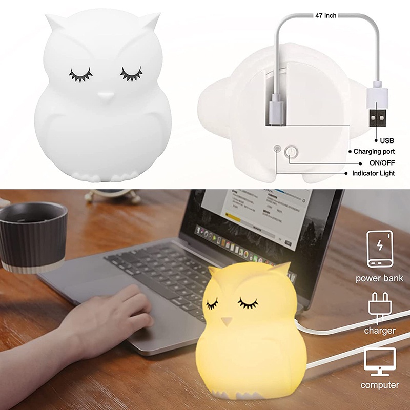 Đèn Ngủ Silicone Hình Cú Thay Đổi Màu Sắc Độc Đáo