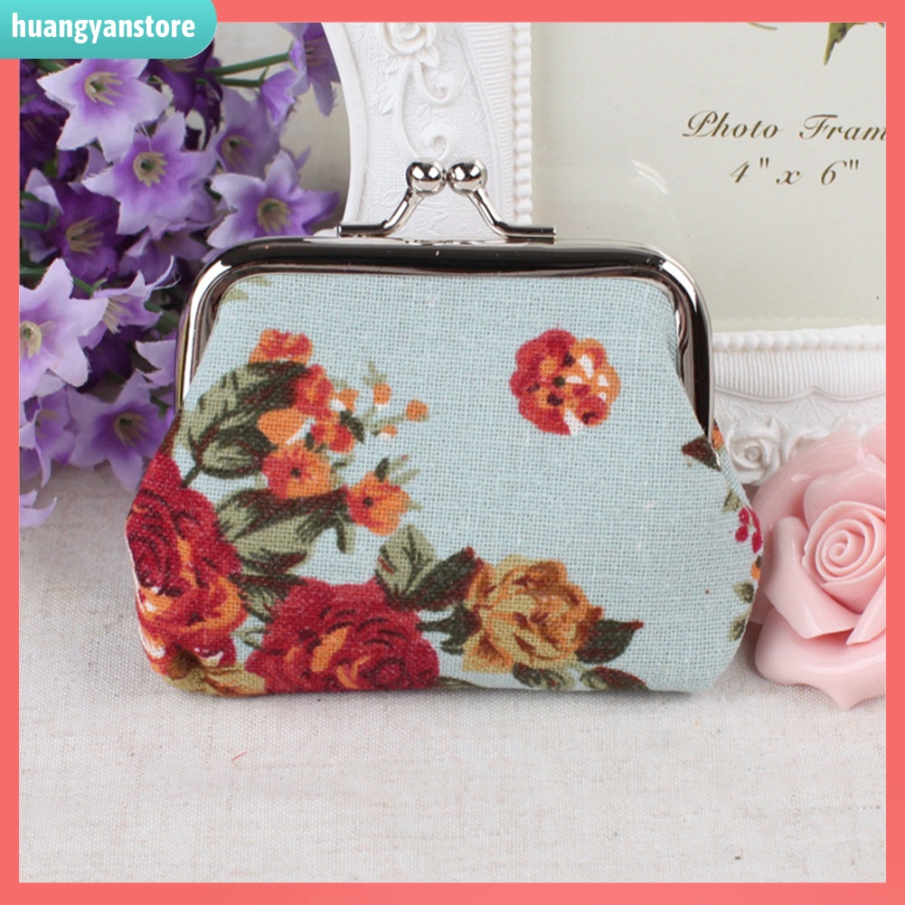 HY/ Ví Cầm Tay Khóa Cài Họa Tiết Hoa Vintage Cho Nữ