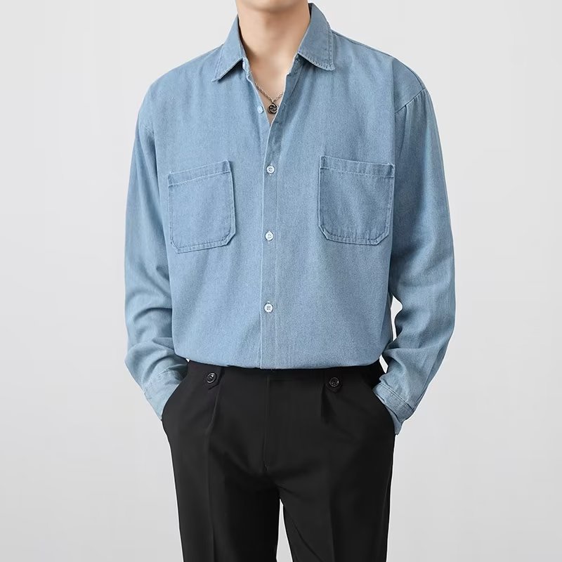 Áo Sơ Mi denim Tay Dài Dáng Rộng Phong Cách Hàn Quốc Đơn Giản Thời Trang Mùa Thu Cho Nam Giới Có Size m-3xl