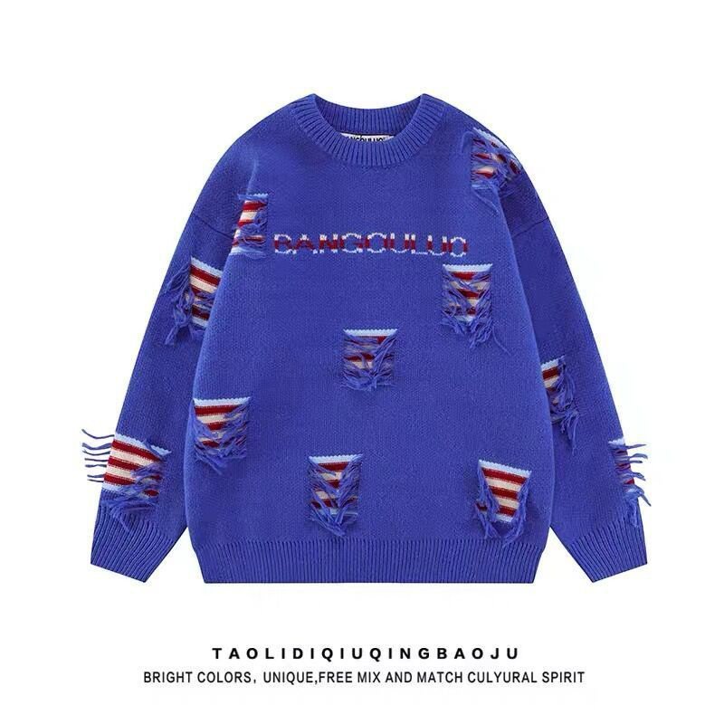 Áo Khoác Sweater Dệt Kim Dáng Rộng Thiết Kế Tua Rua Phong Cách Hip Hop Đường Phố Thu Đông Niche Dành Cho Cặp