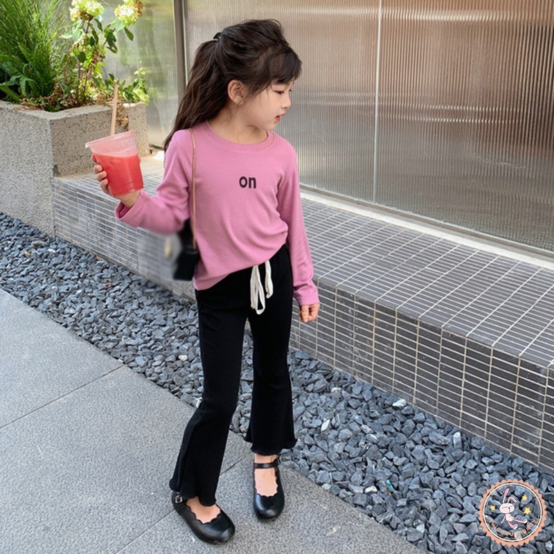 Quần Ống Loe Lưng Cao Co Giãn Phong Cách Hàn Quốc Cho Bé Gái