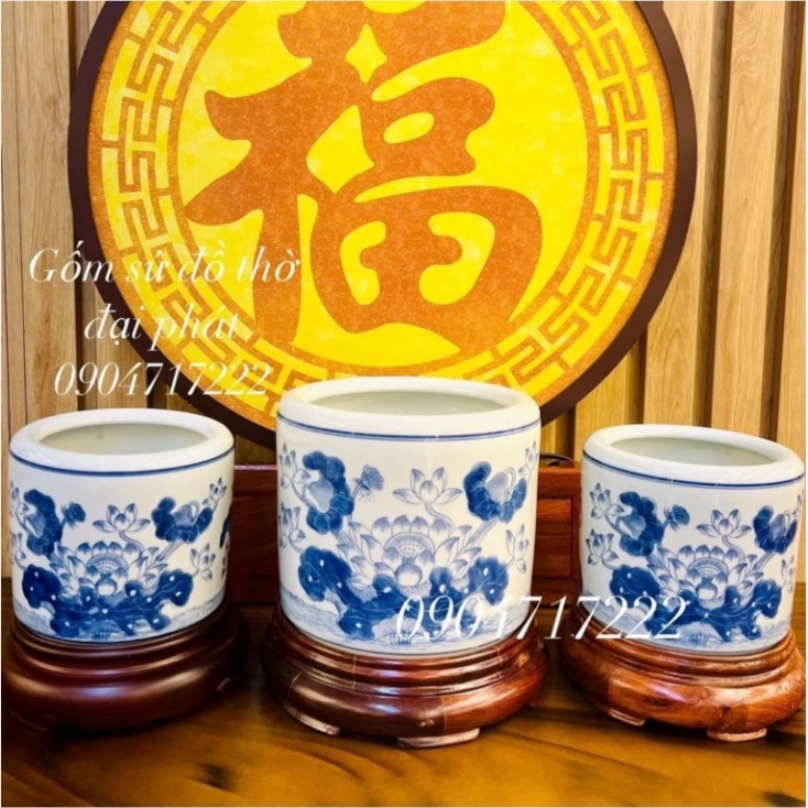 Bộ đồ thờ men Ngọc họa tiết vẽ tay cao cấp. Bộ đồ thờ gia tiên, bộ thờ ban thần tài gốm sứ