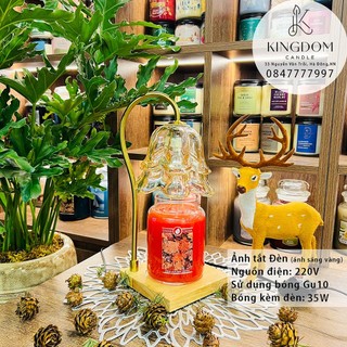 Đèn đốt nến thơm chụp hoa thủy tinh đế gỗ - phụ kiện nến thơm yankee, bath & body works, bbw - gu10 35w