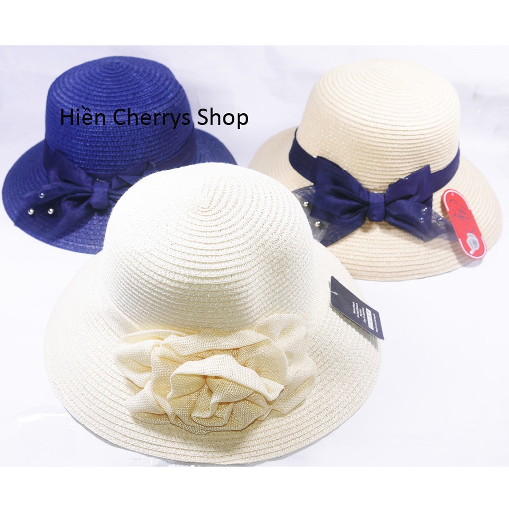 Nón đi biên nữ mùa hè găn nơ vải và bông hoa lớn cực dễ thương phù hợp cho các bạn nữ đi chơi và du lịch