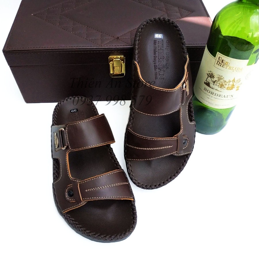 Dép da nam quai chéo đẹp cao cấp thời trang MBK AT71
