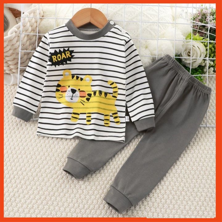 Bộ thu đông cho bé NINOKID1902 in hình ngộ nghĩnh cotton mềm và ấm, Bộ dài tay cho bé trai bé gái 1 2 3 4 tuổi