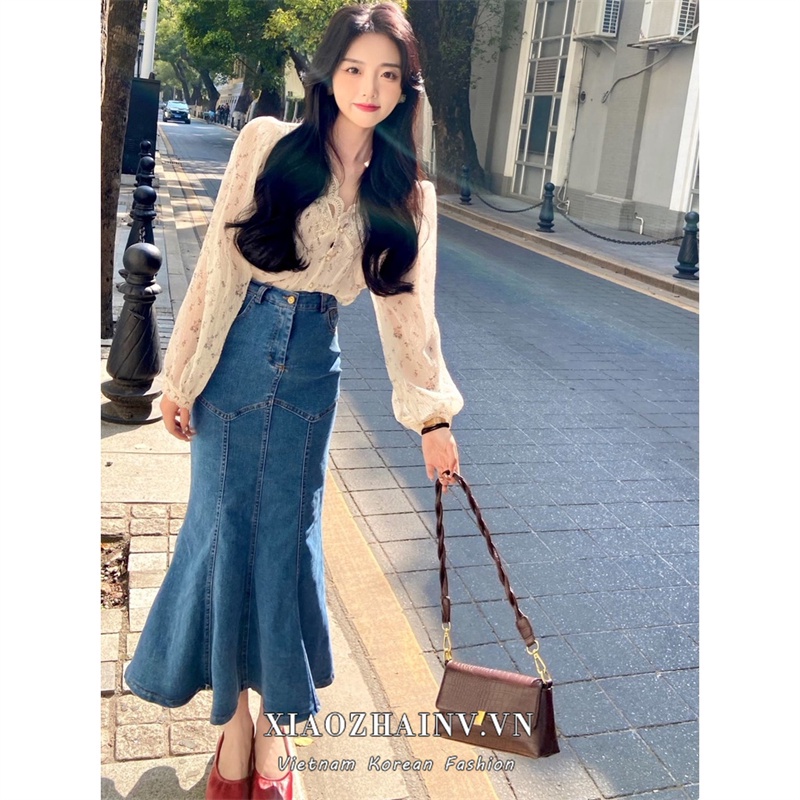 Chân Váy Đuôi Cá Denim Lưng Cao Thời Trang Hàn Quốc Gợi Cảm Cho Nữ