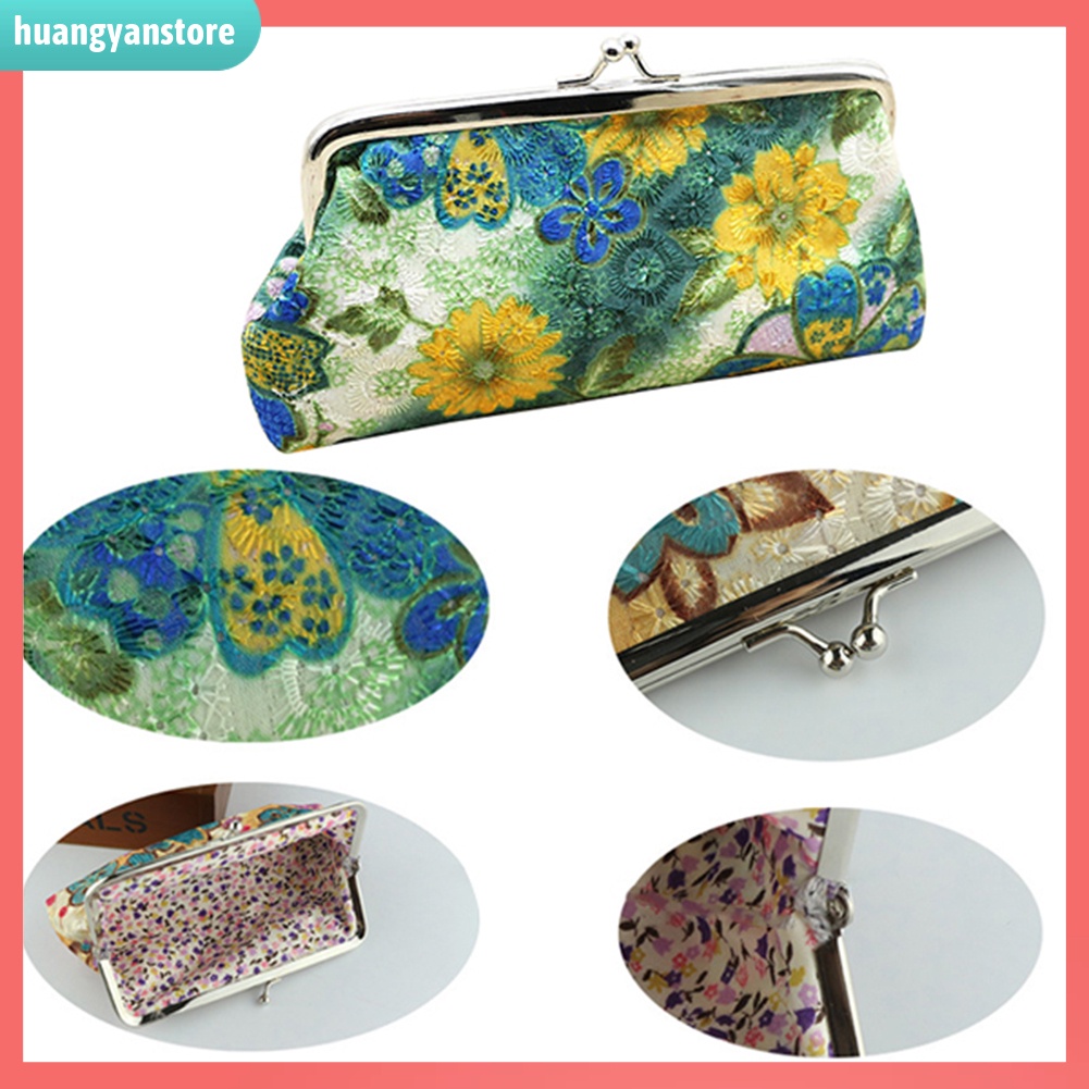 HY/ Ví cầm tay in họa tiết hoa tùy chọn phong cách retro cho nữ