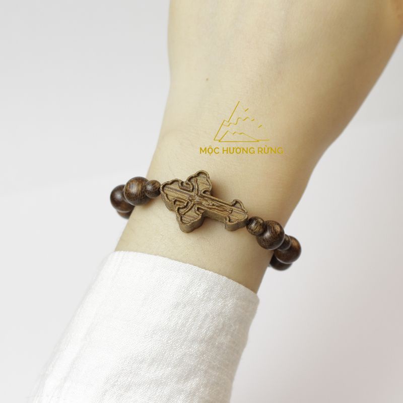 Chuỗi Tràng Hạt Mân Côi Trầm Hương 10 Hạt - Vòng Tay Trầm Hương Mix Thánh Gía Size 8mm-14mm
