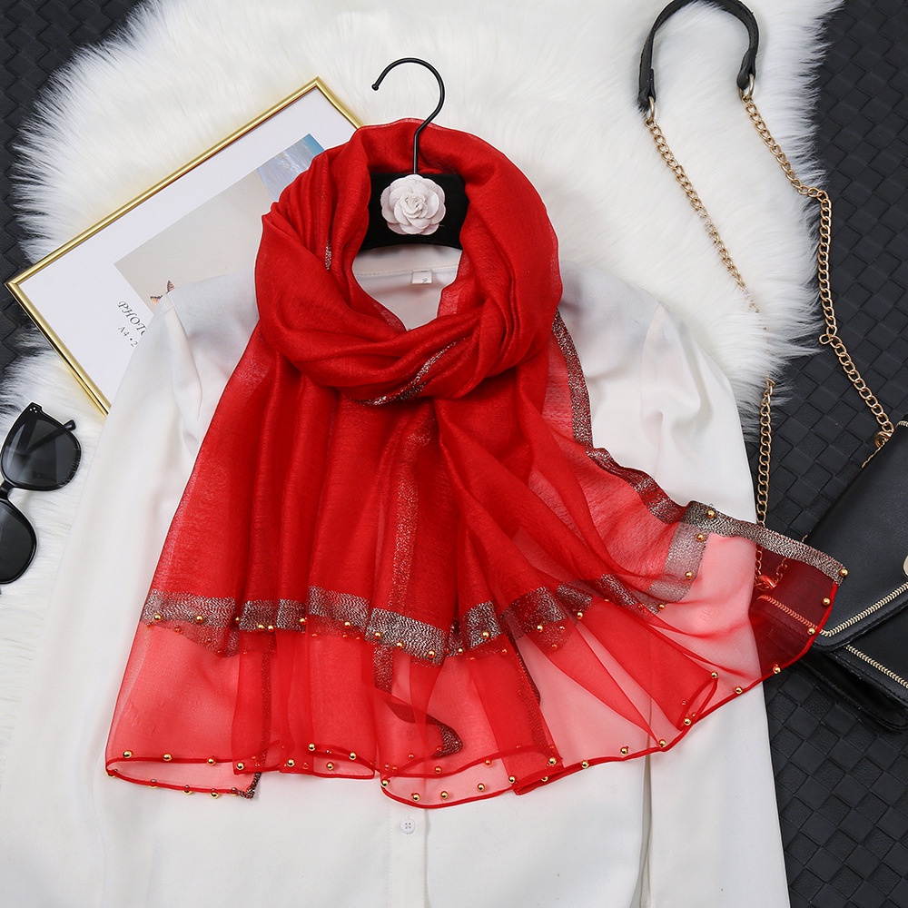 Zl Khăn Choàng Cổ Lụa Mulberry Dài Đính Ngọc Trai Nhân Tạo Cá Tính Thời Trang Mùa Xuân Dành Cho