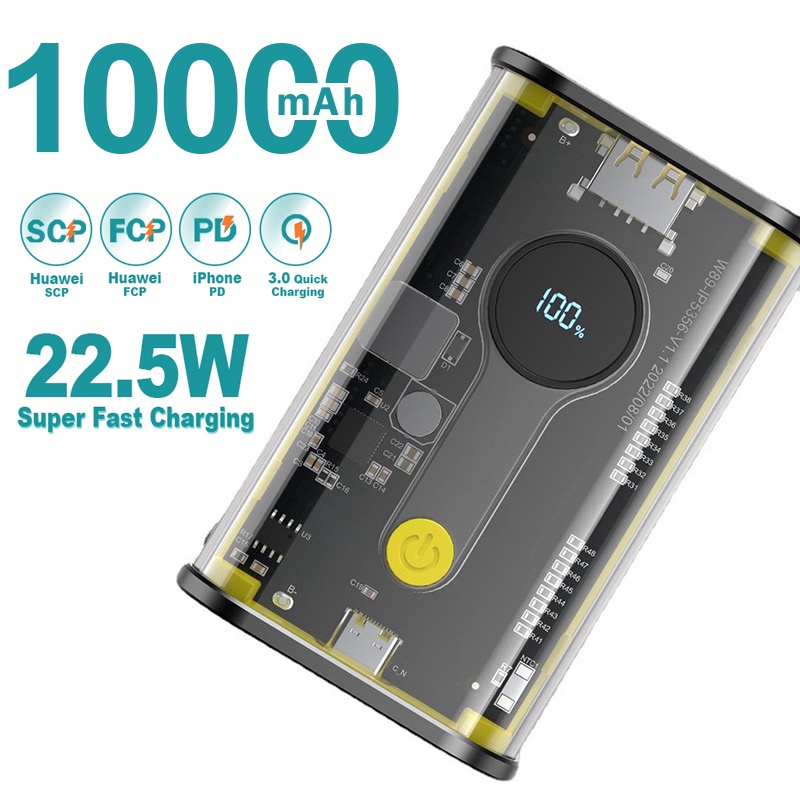 Cục Sạc Nhanh 22.5W 10000mAh Trong Suốt Với Màn Hình Hiển Thị Kích Thước Lớn