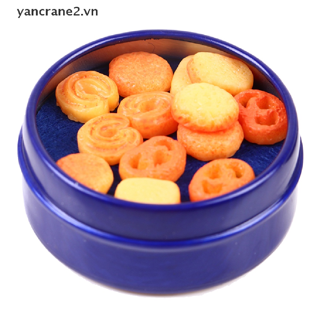 1 Hộp Thiếc Đựng Bánh Quy Màu Xanh Dương Tỉ Lệ 1 / 12 Trang Trí Nhà Búp Bê