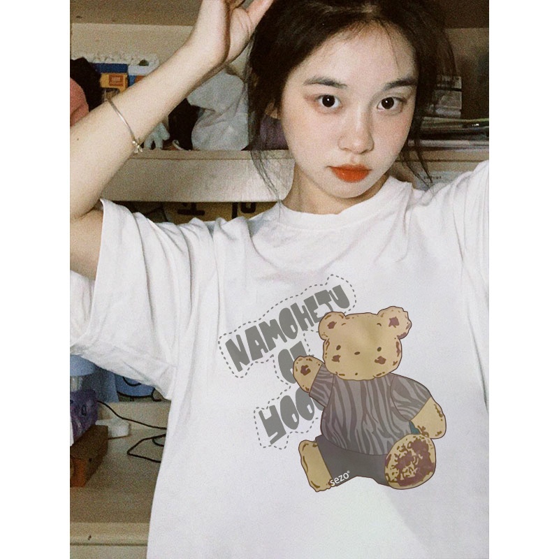 Áo thun SELVZE tay ngắn dáng rộng chất liệu cotton in họa tiết thời trang cho nữ