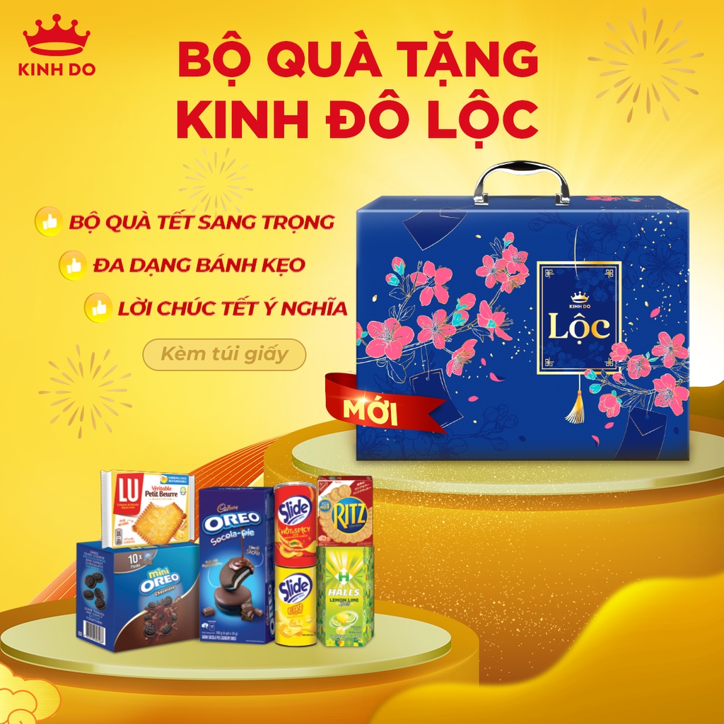 Hộp quà Tết bánh kẹo Kinh Đô - Lộc như ý, 1082g