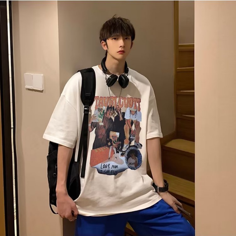 Áo Thun Tay Ngắn Cổ Tròn Dáng Rộng In Chữ Phong Cách Hàn Quốc Thời Trang Cho Nam Size M-8XL