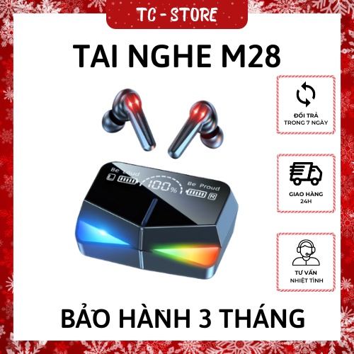 Tai nghe M28 TWS bluetooth 5.1 màn hình hiển thị LED cực đẹp, Nghe Nhạc 3-4 tiếng, Độ Trễ 65ms, Chuyên Nghe Nhạc