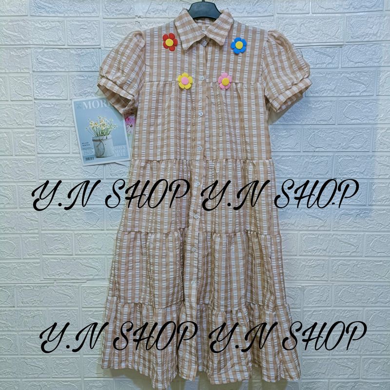 A55 ĐẦM BABYDOLL CARO ĐŨI XỐP DÁNG DÀI ĐÍNH HOA