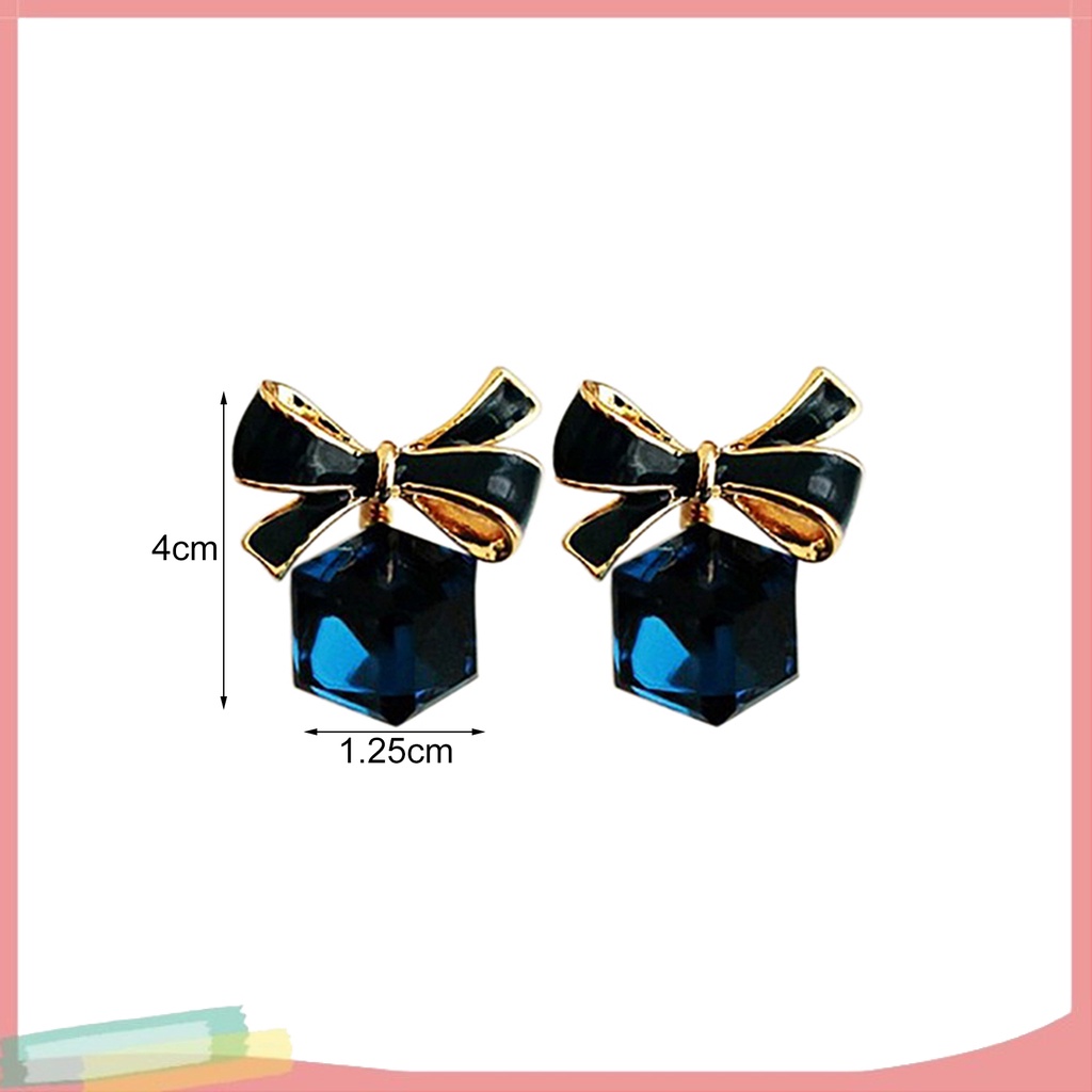 Đôi khuyên tai hình khối Zircon phối nơ thời trang cho nữ
