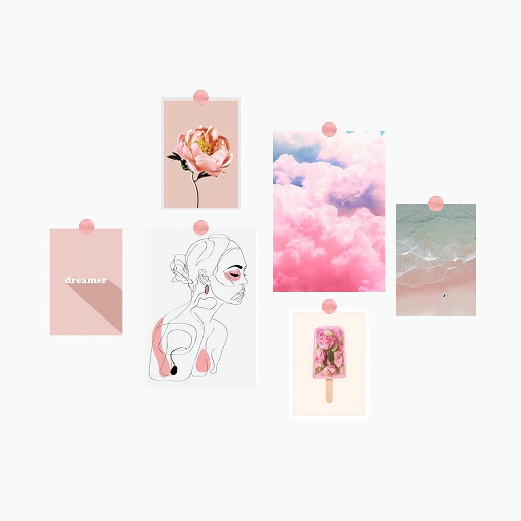 Tranh dán tường set 6 tấm trang trí bàn học - Tặng kèm sticker tròn dán tường