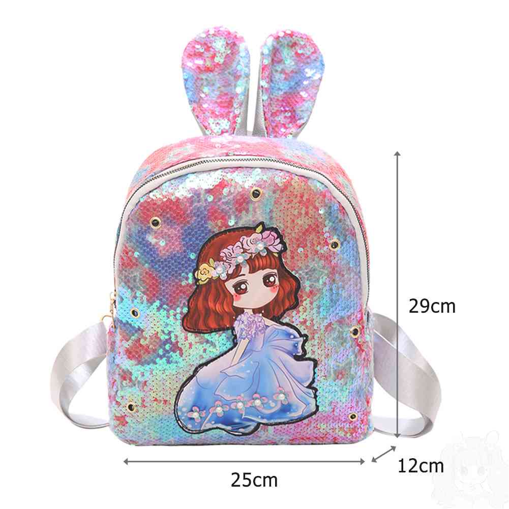 Balo Đi Học Đính Kim Sa Có Đèn LED Nhiều Màu Sắc Họa Tiết Hoạt Hình Đáng Yêu Cho Nữ