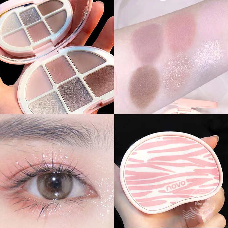 NOVO® 6 màu Bảng phấn mắt sắc độ lấp lánh mềm mượt trang điểm mắt tinh tế không thấm nước 7g