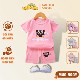 Bộ quần áo bé gái LiLiKids chất cotton thoáng mát, thấm hút mồ hôi cực tốt hình họa tiết dễ thương cho bé từ 7-19Kg
