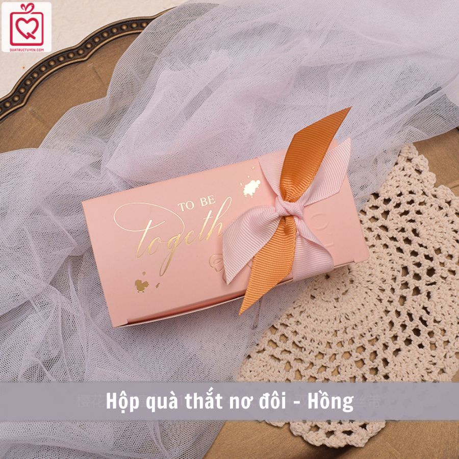 Hộp quà nơ đôi hai màu hình chữ nhật, dễ thương tặng Giáng sinh, hộp đựng quà nhỏ H18